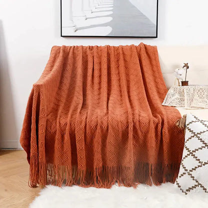 Grey nordic waffle knit blanket bedroom textured throw