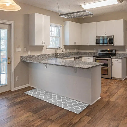 Grey plaid kitchen rug – gray & white quatrefoil doormat