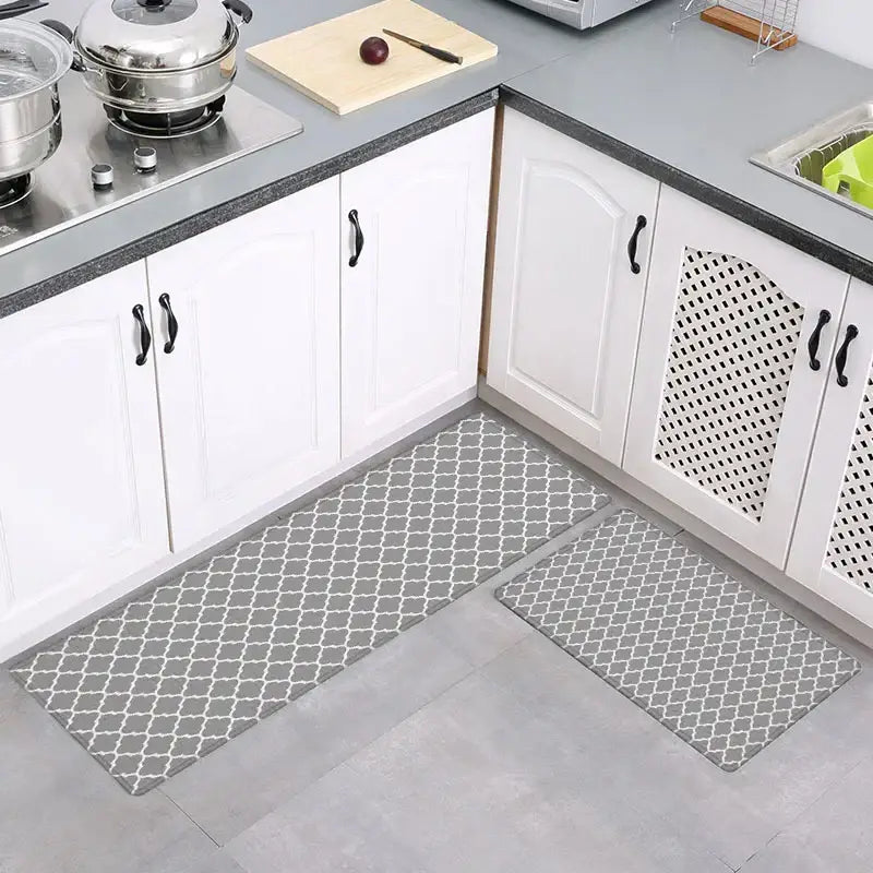 Grey plaid kitchen rug – gray & white quatrefoil doormat