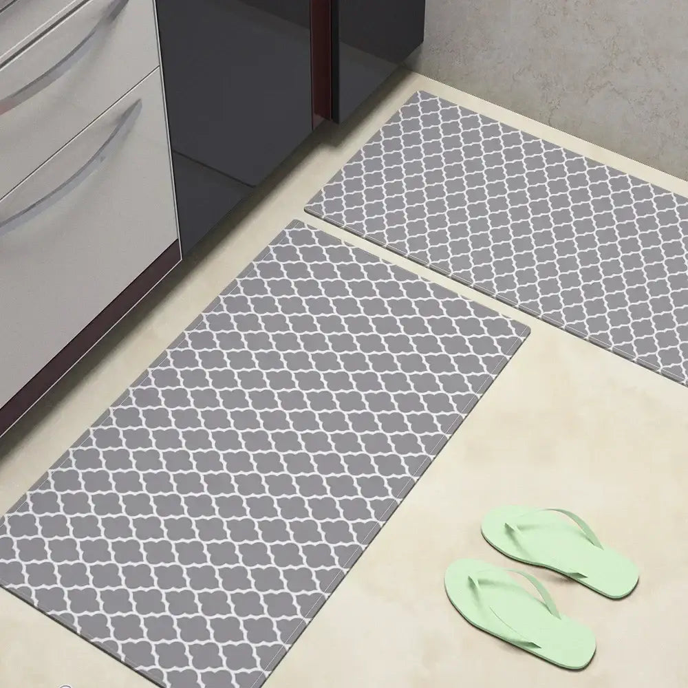 Grey plaid kitchen rug – gray & white quatrefoil doormat