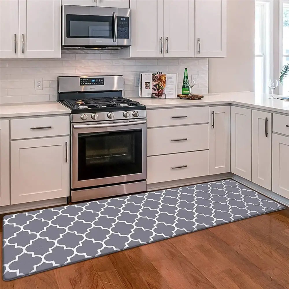 Grey plaid kitchen rug – gray & white quatrefoil doormat