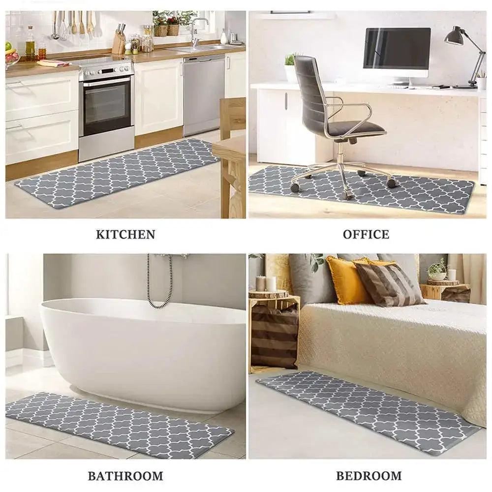 Grey plaid kitchen rug – gray & white quatrefoil doormat