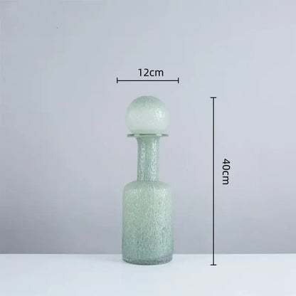 Grey round glass vase set with hammer lid stoppers living room