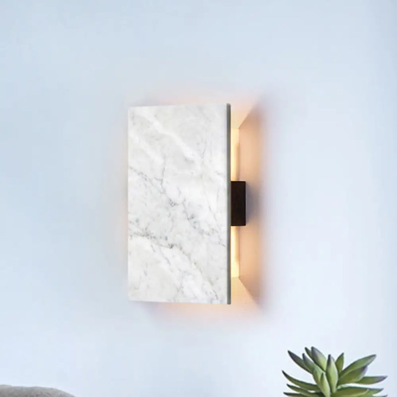 DecorBites™ Grey Wall Sconce with Rectangle Marble Shade - 2 Lights Bedside Wall Mounted Lamp