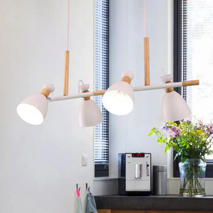 DecorBites™ Grey/White/Green Bell Island Lamp - Nordic 4-Light Iron Pendant with Rotatable Design and Wood Decoration