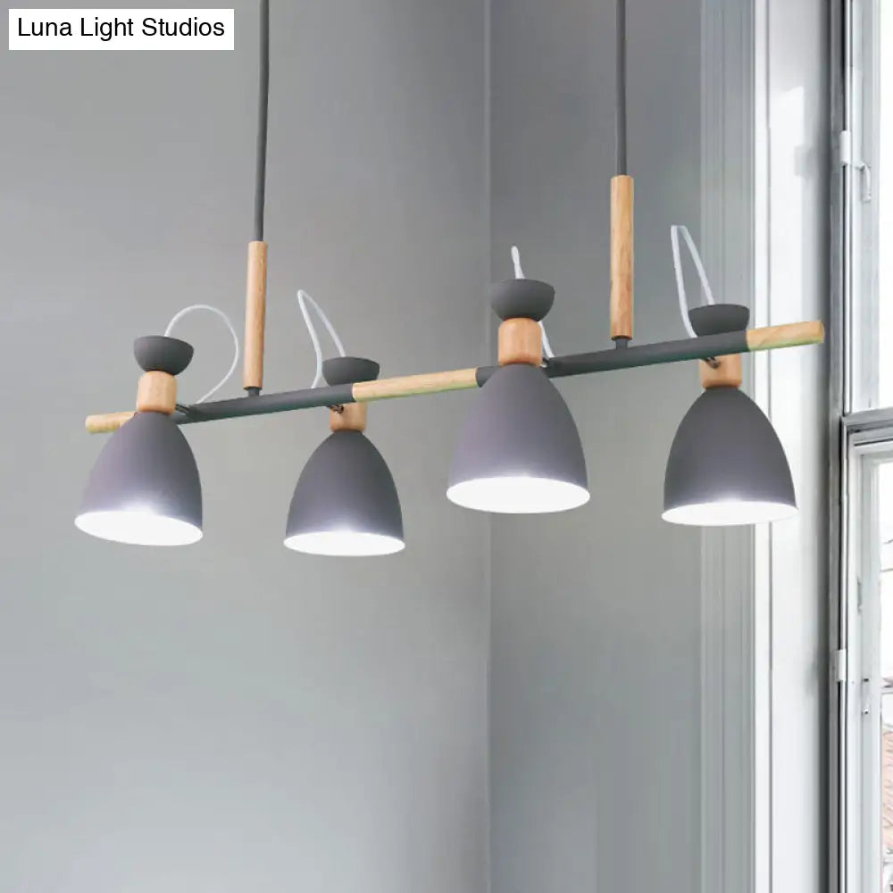 DecorBites™ Grey/White/Green Bell Island Lamp - Nordic 4-Light Iron Pendant with Rotatable Design and Wood Decoration