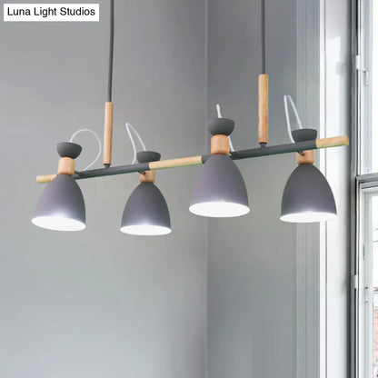 DecorBites™ Grey/White/Green Bell Island Lamp - Nordic 4-Light Iron Pendant with Rotatable Design and Wood Decoration