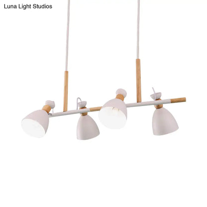 DecorBites™ Grey/White/Green Bell Island Lamp - Nordic 4-Light Iron Pendant with Rotatable Design and Wood Decoration