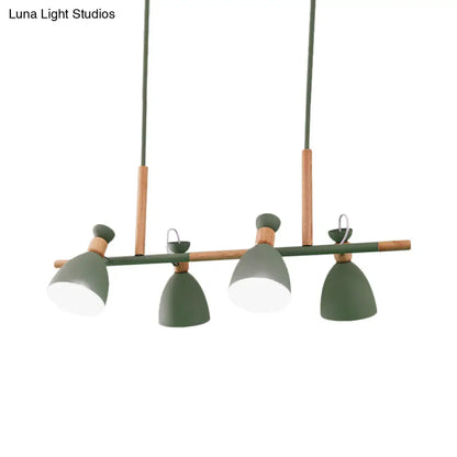 DecorBites™ Grey/White/Green Bell Island Lamp - Nordic 4-Light Iron Pendant with Rotatable Design and Wood Decoration