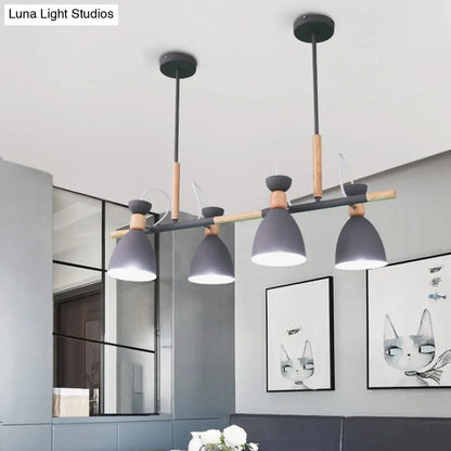 DecorBites™ Grey/White/Green Bell Island Lamp - Nordic 4-Light Iron Pendant with Rotatable Design and Wood Decoration