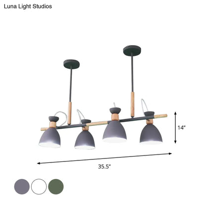 DecorBites™ Grey/White/Green Bell Island Lamp - Nordic 4-Light Iron Pendant with Rotatable Design and Wood Decoration