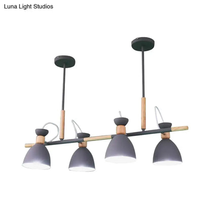 DecorBites™ Grey/White/Green Bell Island Lamp - Nordic 4-Light Iron Pendant with Rotatable Design and Wood Decoration