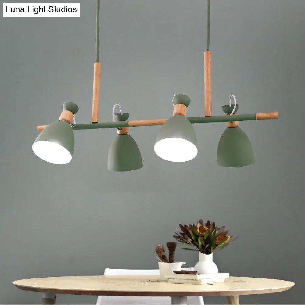 DecorBites™ Grey/White/Green Bell Island Lamp - Nordic 4-Light Iron Pendant with Rotatable Design and Wood Decoration