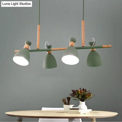 DecorBites™ Grey/White/Green Bell Island Lamp - Nordic 4-Light Iron Pendant with Rotatable Design and Wood Decoration
