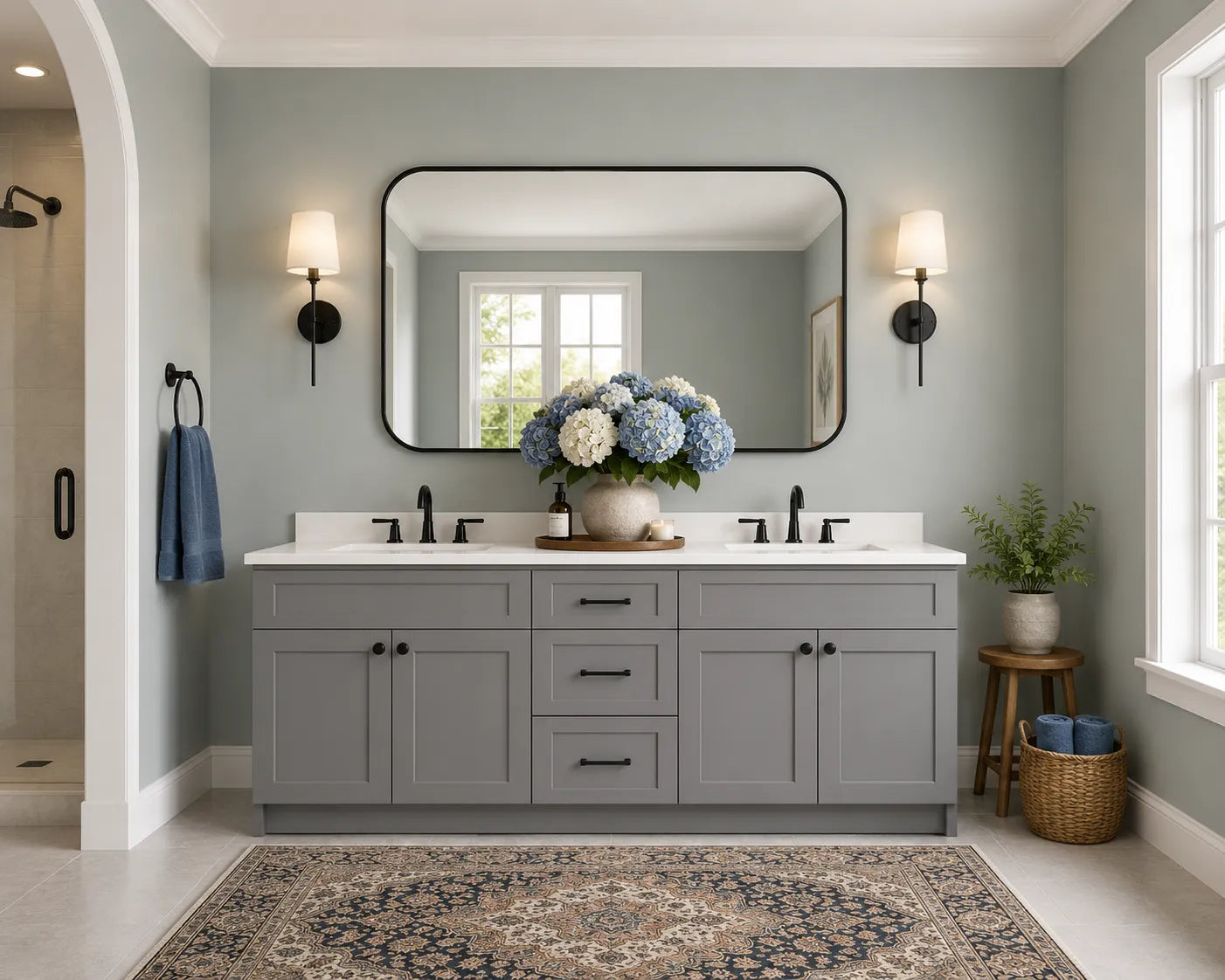 80 Inch Grey Shaker Double Sink Bathroom Vanity with Drawers