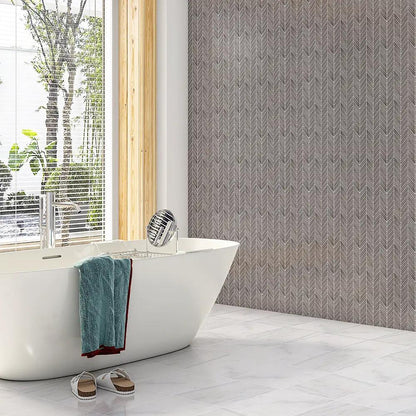 Gris Ardoise Matte Chevron Wood Look Porcelain Mosaics 17x7 3/4