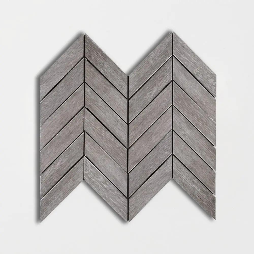 Gris Ardoise Matte Chevron Wood Look Porcelain Mosaics 17x7 3/4