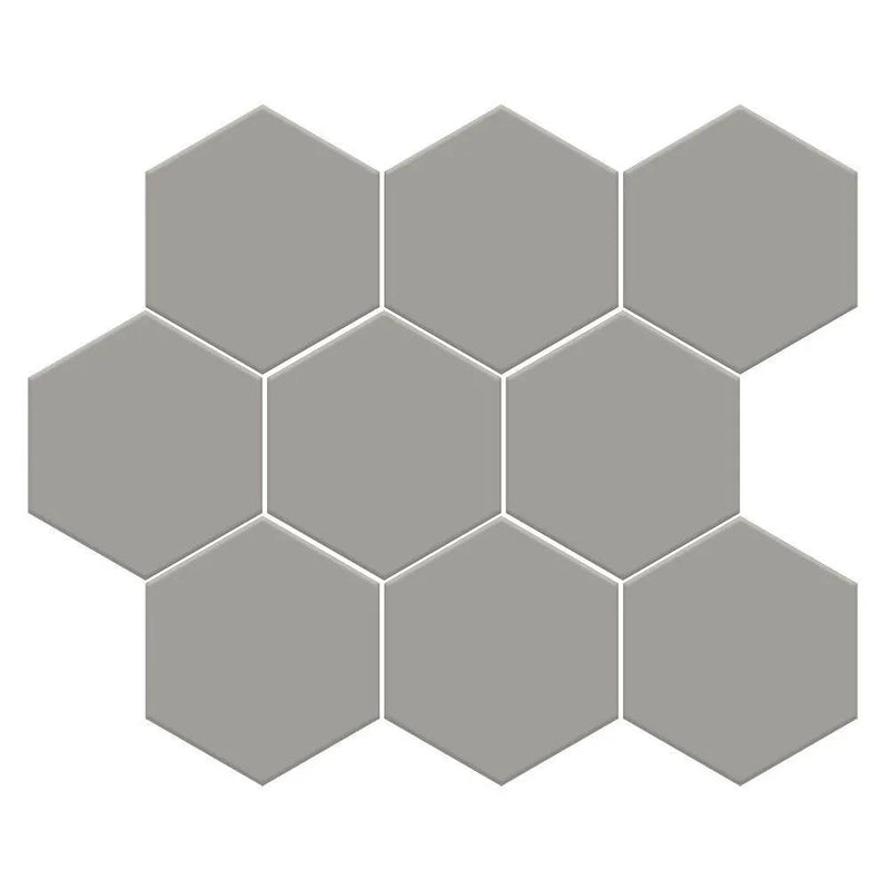Gris Fonce Matte Midi Hexagon Ceramic Mosaics 8x10