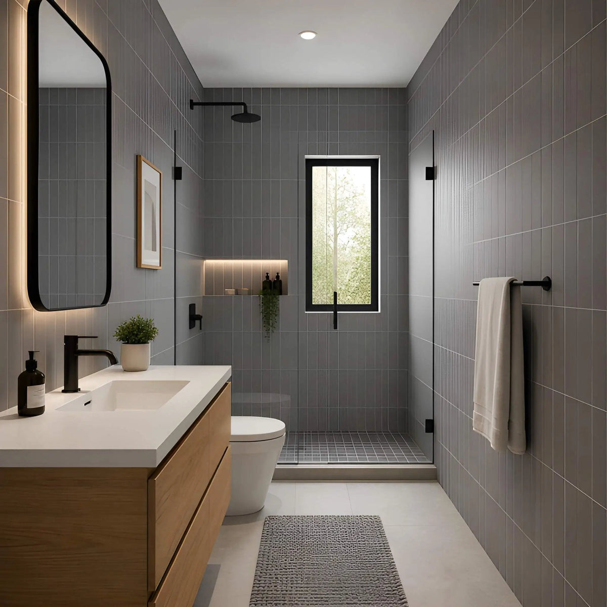 Gris Fonce Matte Subway Ceramic Tiles 4x12