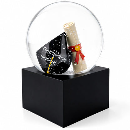 Graduation Hat & Diploma Glass Water Snow Globe