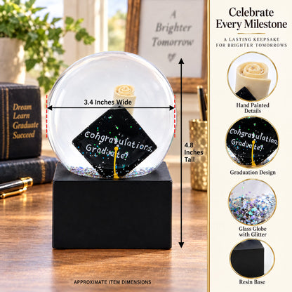 Graduation Hat & Diploma Glass Water Snow Globe