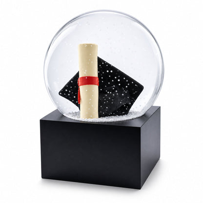 Graduation Hat & Diploma Glass Water Snow Globe