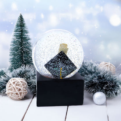 Graduation Hat & Diploma Glass Water Snow Globe