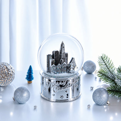 San Francisco Landmarks with Silver Base Glass Water Snow Globe