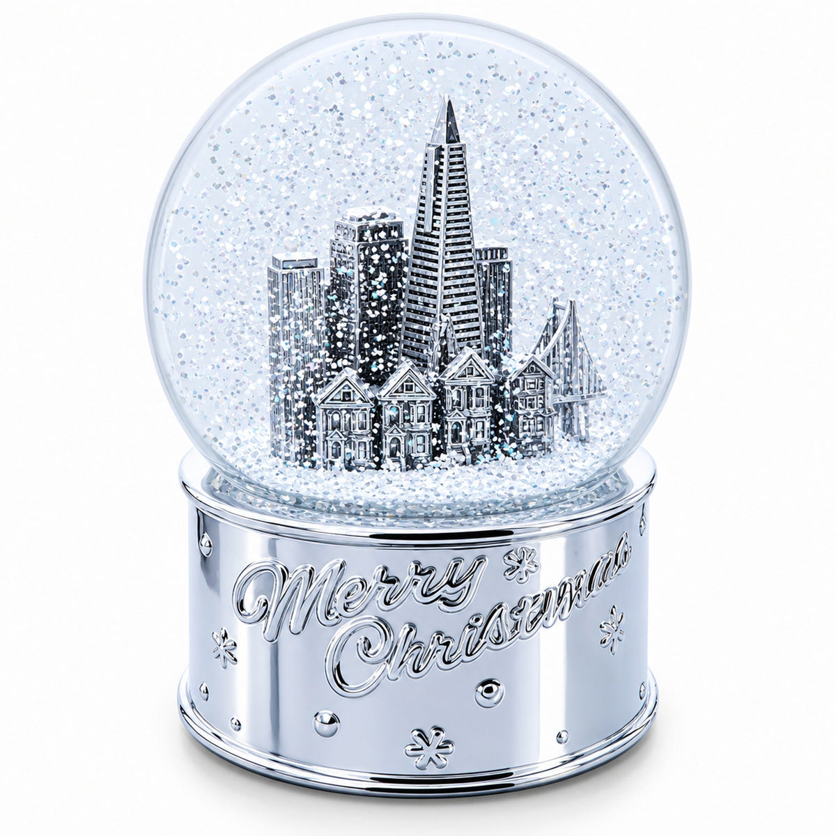 San Francisco Landmarks with Silver Base Glass Water Snow Globe