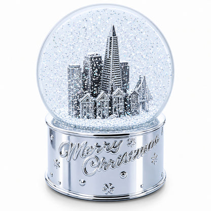 San Francisco Landmarks with Silver Base Glass Water Snow Globe