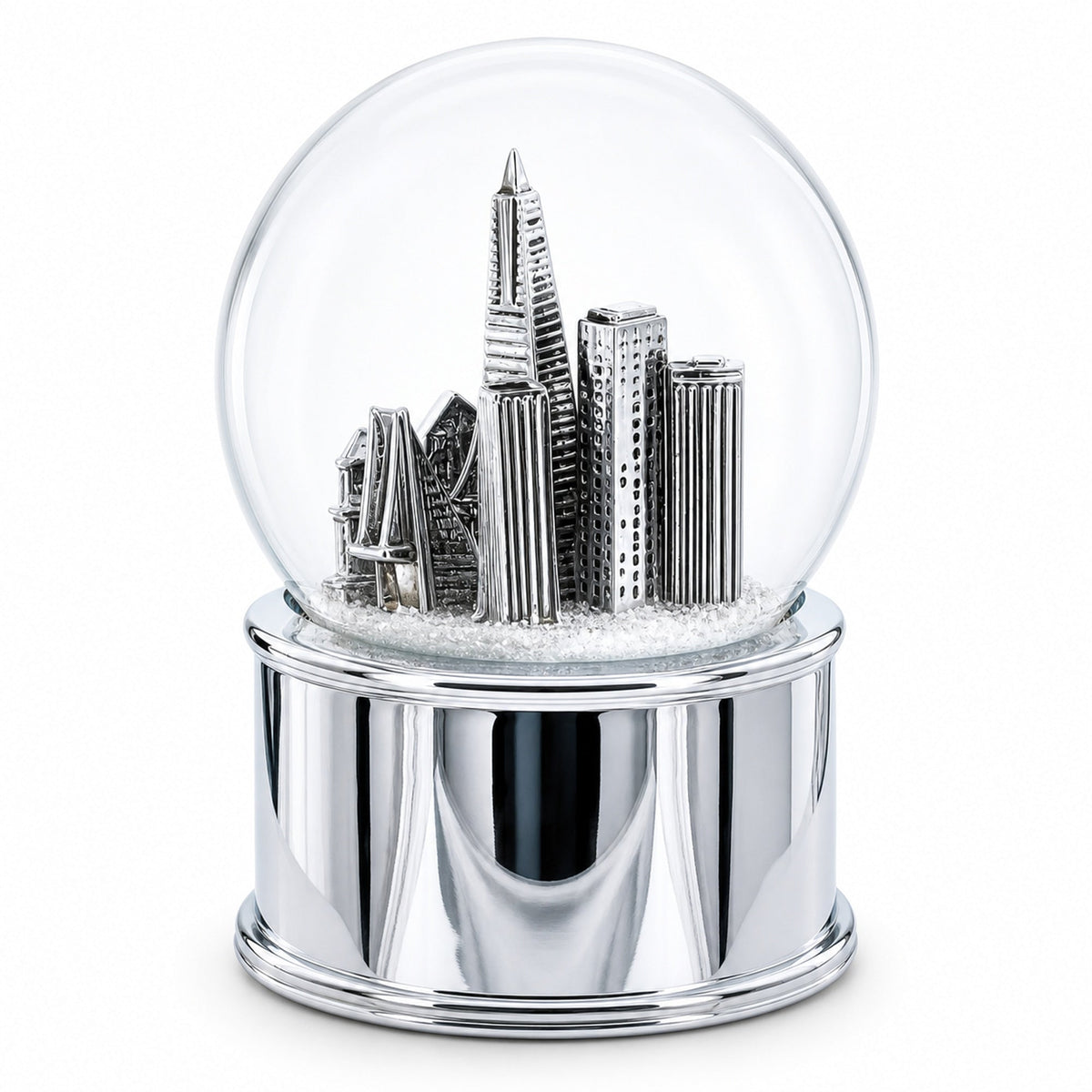 San Francisco Landmarks with Silver Base Glass Water Snow Globe