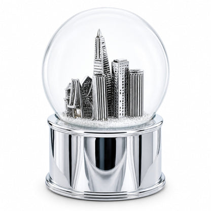 San Francisco Landmarks with Silver Base Glass Water Snow Globe