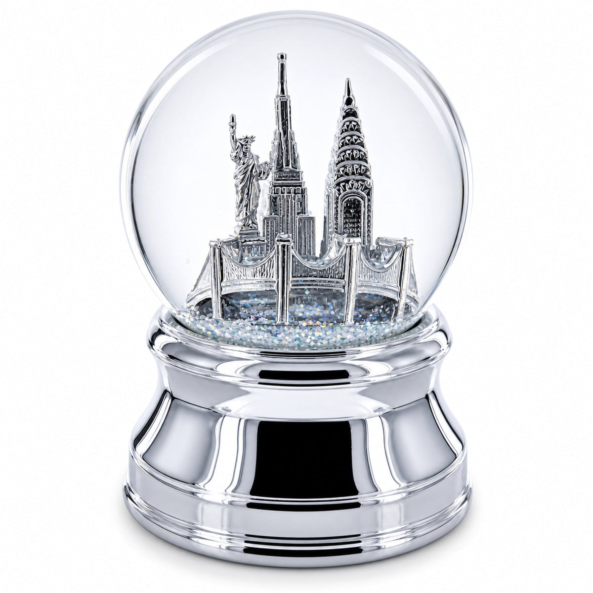 New York City Skyline with Silver Base Water Snow Globe