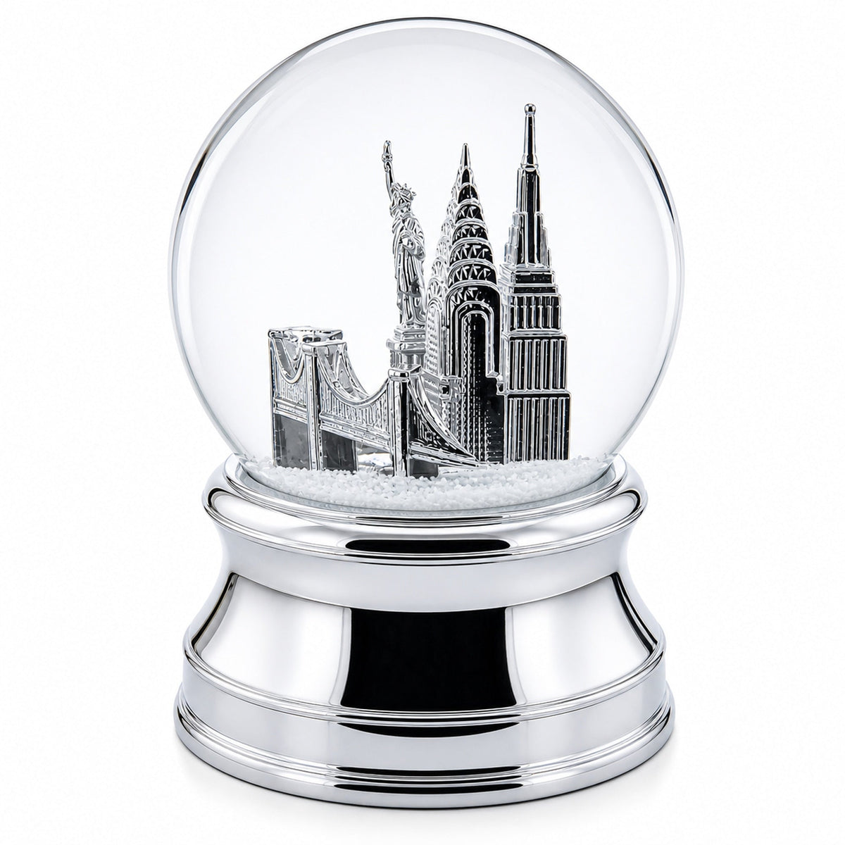 New York City Skyline with Silver Base Water Snow Globe
