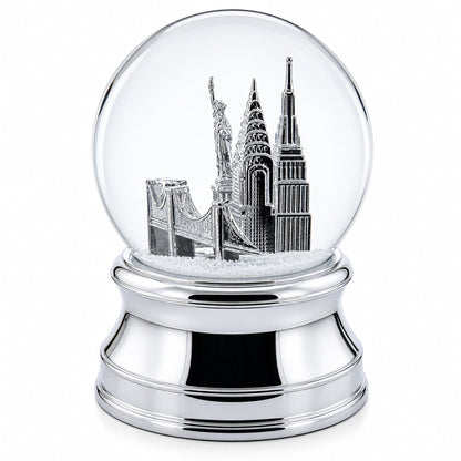 New York City Skyline with Silver Base Water Snow Globe