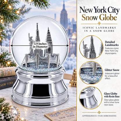 New York City Skyline with Silver Base Water Snow Globe