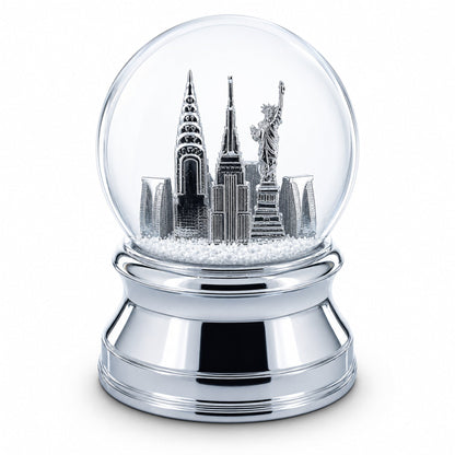 New York City Skyline with Silver Base Water Snow Globe