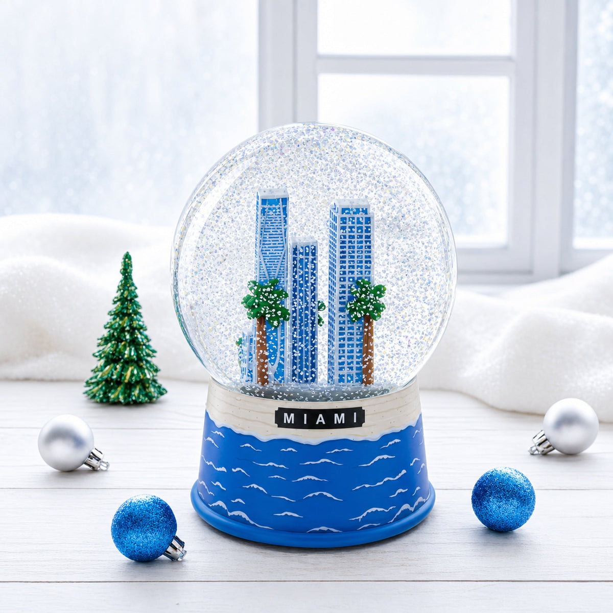 Miami Beach Skyline Glass Water Snow Globe