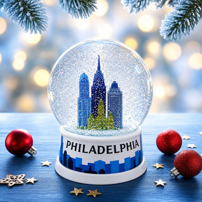 Philadelphia Skyline Glass Water Snow Globe