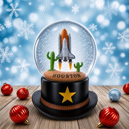 Houston Space Shuttle with Cowboy Hat Base Glass Water Snow Globe