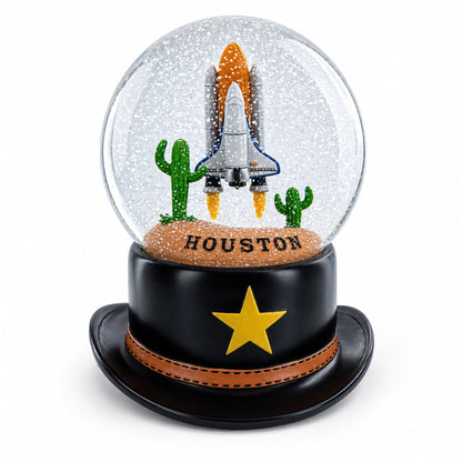 Houston Space Shuttle with Cowboy Hat Base Glass Water Snow Globe