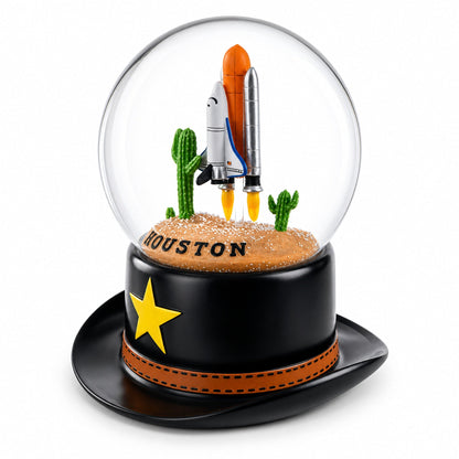 Houston Space Shuttle with Cowboy Hat Base Glass Water Snow Globe