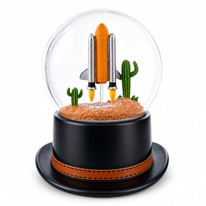 Houston Space Shuttle with Cowboy Hat Base Glass Water Snow Globe