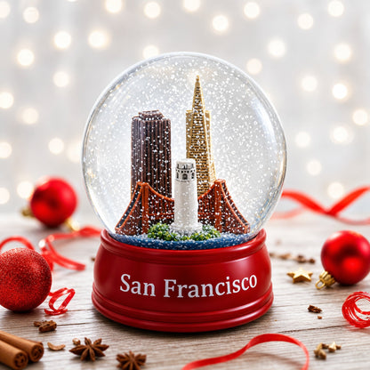 San Francisco Skyline with Iconic Landmarks Glass Water Snow Globe