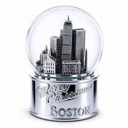 Boston Cityscape Silver Base Glass Water Snow Globe