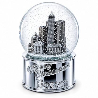 Boston Cityscape Silver Base Glass Water Snow Globe
