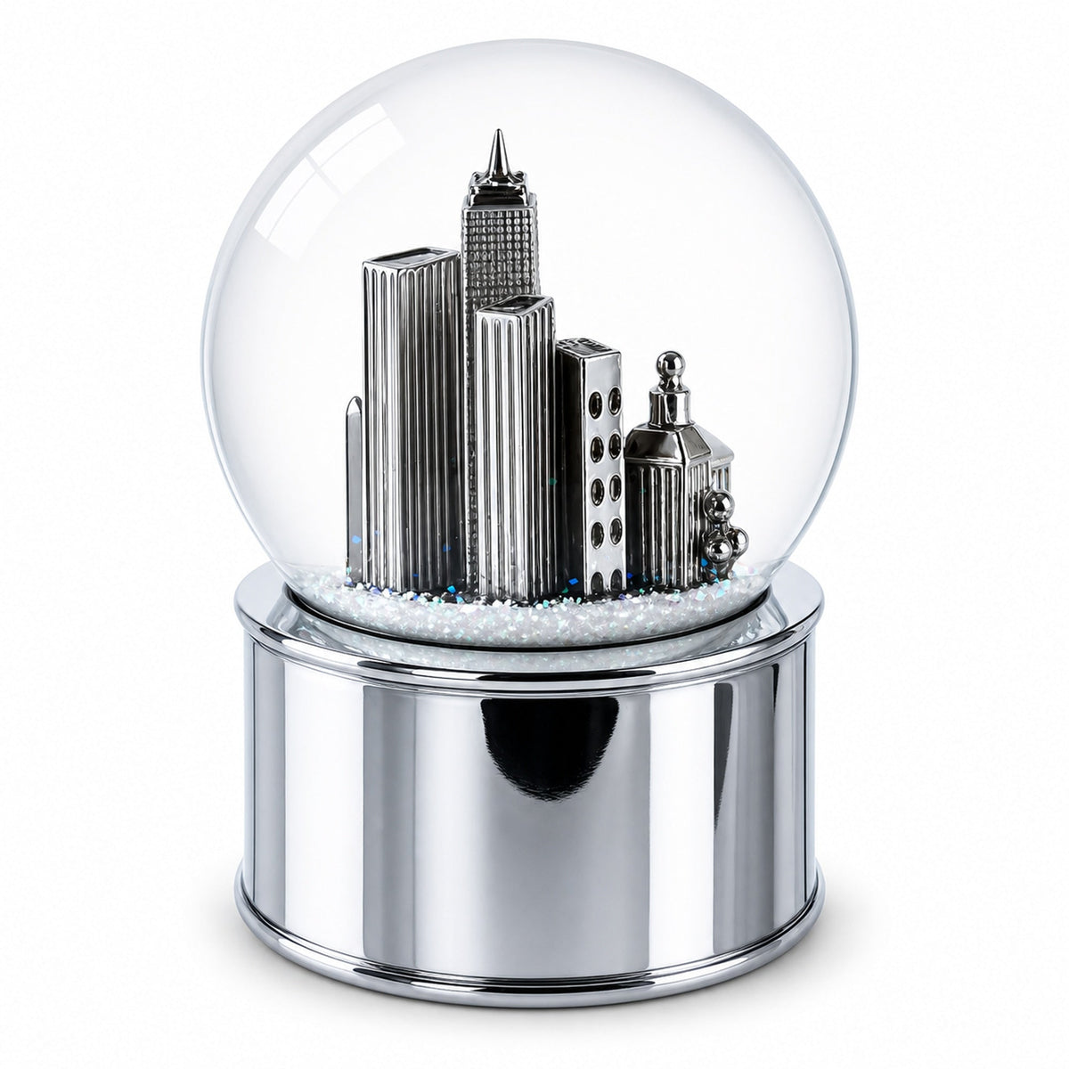 Boston Cityscape Silver Base Glass Water Snow Globe