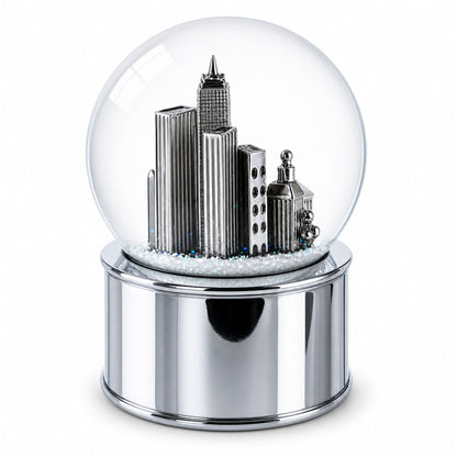 Boston Cityscape Silver Base Glass Water Snow Globe
