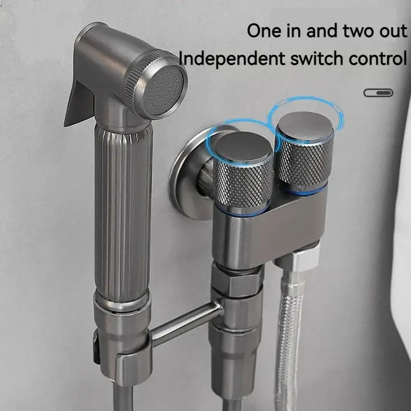 Gunmetal gray copper bidet parts set for bathroom dual nozzle control