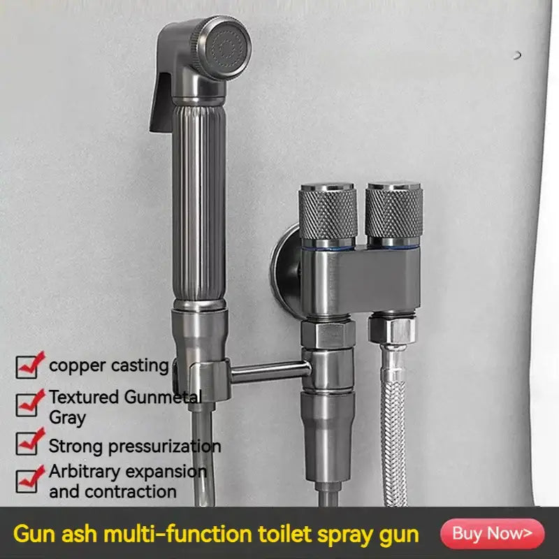Gunmetal gray copper bidet parts set for bathroom dual nozzle control